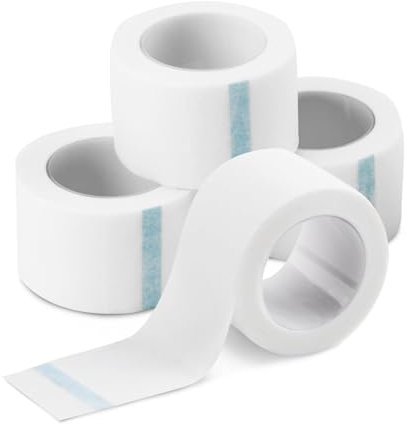 Nastro Chirurgico Micropore – 4 Rotoli da 9.14m x 2.5cm, Adesivo Ipoallergenico, Nastro per Medicazione, Garza Autoadesiva, Benda Elastica per Uso Medico e Bellezza, Nastro per Estensioni Ciglia, Lift