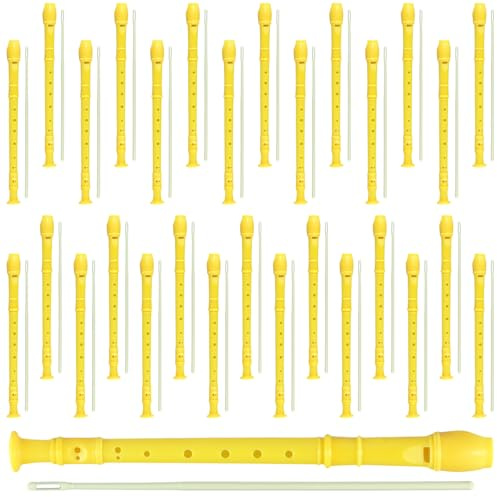 SEHOI 30 PCS 8 Hole Soprano Recorder Descent Flute, Yellow German Musical Recorders Instruments with Cleaning Rod, Yellow Flutes for Beginners, Practice, School Concert