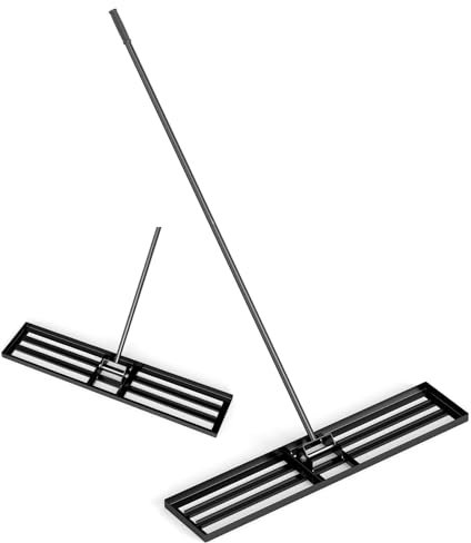 TANGZON 30/36/42/46” x 10” Lawn Leveling Rake, Heavy Duty Metal Lawn Leveler with 77” Ergonomic Long Handle, Lawn Level Tool Landscape Rake for Garden Courtyard Grass Golf Course (46 x 10, Black)