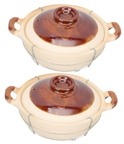 DINHEAROM Cocotte en Argile 2Pcs Marmite Chinoise avec Couvercle Ustensiles Cuisine Résistants à Haute Température pour Soupe et Ragoût pour Usage Domestique Plat de Cuisson Rond