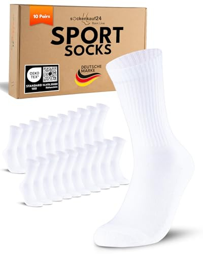 sockenkauf24 10 Paia Calze Sportive Donna Calzini Tennis Spugna Rinforzati Crew Socks Bianco 35-38