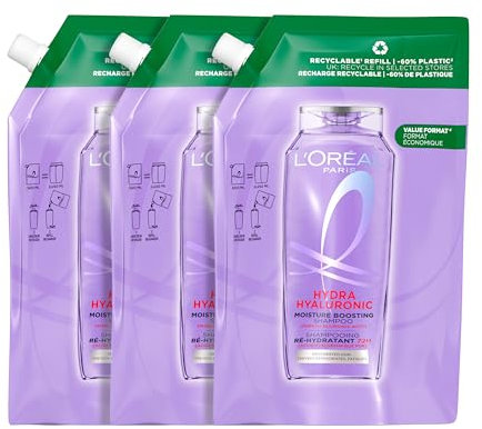 L'Oréal Paris Elvive Idra Ialuronico Pack 3 Shampoo 72 ore di Idratazione Refill 500ml