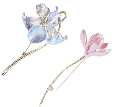Blume Brosche,2 Stück Anstecknadel für Blumen,Lotus Seerose Emaille Hell Lila Sicherheitsnadel,Kleid Kleidung Zubehör,Metall Floral Brosches,Schmuck Geschenk Schal Brosche