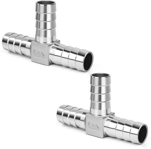 Connettore Tubo Carburante T, Φ20mm Barbiglio Raccordo per Tubi Flessibile a 3 Vie Adattatore Raccordi a T in Acciaio Inossidabile 304 per Aria, Acqua, Gas e Gasolio (2 Pezzi)