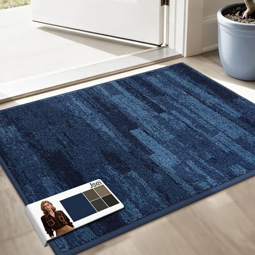 JSEI Dirt Trapper Door Mat 20x32, Non-Slip Doormats Washable Entryway Mat, Welcome Floor Mat Absorbent Low Profile Dog Door Mats for Front Back Door, Wet Shoes & Paws, Blue