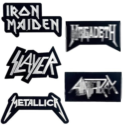 5 stycken Thrash metalllappar, rockband strykning, lappar att stryka, broderade patchband patch för kläder, jeans, t-shirt, textilier, väskor, stryklappar
