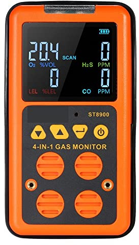 Détecteur de gaz 4 dans 1 Analyseur de gaz Test de poche monoxyde de carbone CO Sulfure avec alarme de vibration sonore, Mesures Précises