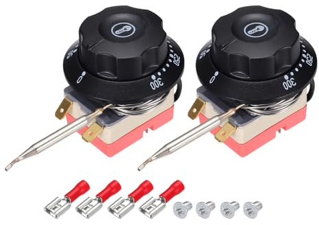 QUARKZMAN 2 Stück Temperaturregler 250V 16A 50-300°C Kapillarthermostat | Temperaturschalter, Für Öfen Fritteuren Kühlschränke Heizgeräte