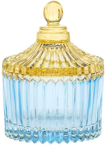 Contenitore in vetro piccolo, blu e giallo - Vetro - ø 6,8 cm - 9,5 cm h
