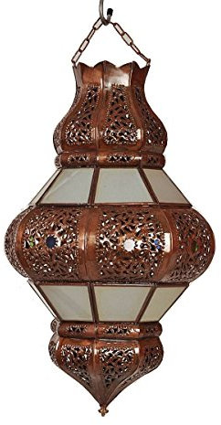 Simandra Orientalische Lampe Palast Laterne Hängelampe marokkanische Deckenlampe Hänge Leuchte Deckenleuchte Orient RUND 45 cm Color Weiß