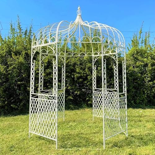 L'Héritier Du Temps Tonnelle Joséphine Pergola Gloriette en Métal Blanc Abris Kiosque de Jardin Octogonal 196x196x314cm