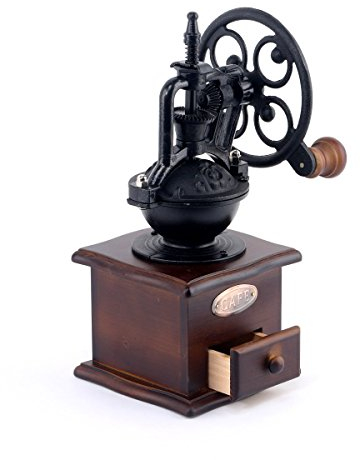 Macinacaffè manuale antico in ghisa a manovella macinacaffè con impostazioni di macinazione e cassetto di cattura, 12,5 x 12,5 x 26 cm