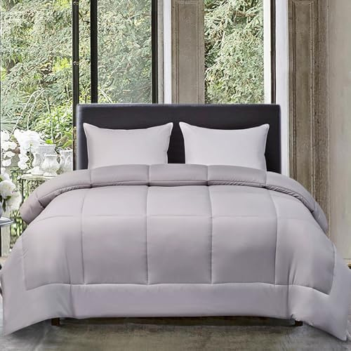 Blue Ridge Home Fashions All Season Comforter King Size, GentleSoft Down Alternative Duvet Insert, Breathable Quilt Bed Comforter for Adult/Students Machine Washable Blanket, White/Platinum