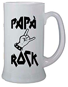 Boccale Birra 0,5L - Brand Unico - Vetro - Decorato con Frase papà Rock - Regalo Festa del papà - Collezione Divertente