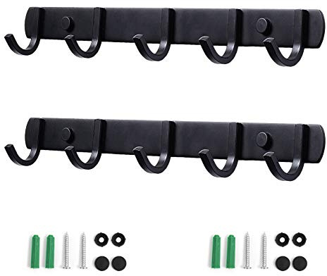 Porte Manteau Mural， Patères Porte Manteaux Design En Acier Inoxydable, Patères Salle De Bains Solide pour Chambre Bureau Noir (5 Hook， 2 Pièces)
