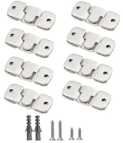 WeqeYent 8 Paar (16 Stück) 44x19mm Edelstahl Flush Mount Brackets, Silber | Schwerlast Ineinandergreifender Bildaufhänger Unterputz Verdeckte Halterung für Möbel Bilderrahmen Haken Fotohaken