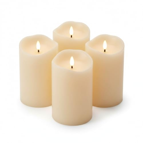 ToCi 4 x LED Kerzen Creme Ø 7,5 x 12,5 cm – Flammenlose Echtwachskerzen mit Timer & schwarzem Docht - LED-Stumpenkerzen für Advent, Grablicht & Tischdeko - Batteriebetrieben