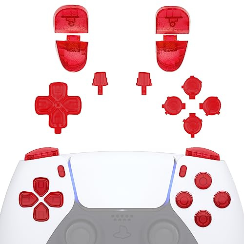 eXtremeRate Replacement D-pad R1 L1 R2 L2 Triggers Share Options Face Buttons, Clear Red Full Set Buttons Compatible with ps5 Controller BDM-030 - Controller NOT Included