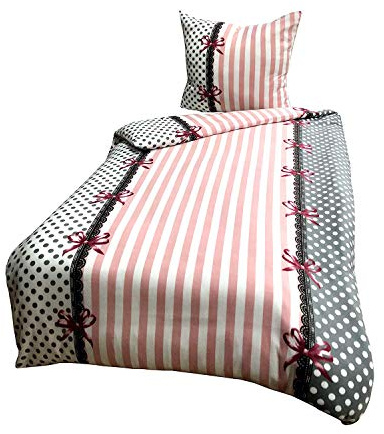 Leonado Vicenti Winter Bettwäsche 155x220 Thermo Fleece Flausch Garnitur Warm Deckenbezug Kissenbezug Bezug Grau Rosa Gepunktet