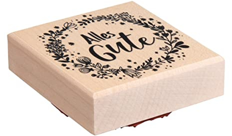 Rayher Stempel Holz, Blütenkranz Alles Gute, 7 x 7 cm, Motivstempel Holz, Holzstempel, Stempel Geburtstag, Stempel Hochzeit, Butterer Stempel, 29232000, Natur