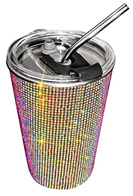 Bling Kaffeebecher, 20 Unzen Kristall Strass Trinkbecher Thermobecher mit Deckel und Strohhalm Edelstahl Isolierbecher Wiederverwendbare Wasserbecher Thermobecher für Reise WasserflascheHaus Büro