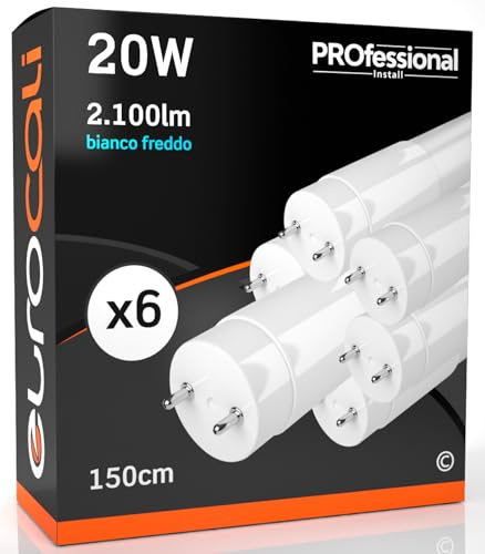 6x Tubi LED 150cm G13 T8 20W 2100 lumen - Luce Bianco Freddo 6500K - Fascio Luminoso 160° - Sostituzione Neon