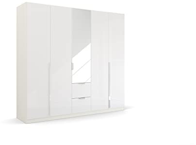 Rauch Möbel Quadra-Spin Glamour, Schrank, Hochglanz Weiß, Breite 226 cm | Kleiderschrank, 5-türig, Spiegel, 2 Schubladen, für Schlafzimmer, Jugendzimmer, Studentenwohnung, Garderobe, Flur