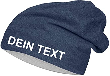Roughtex Jersey Beanie personalisierbar Mütze Baumwolle Bedrucken Lassen eigener Text frei positionierbar Heather Royal M/L