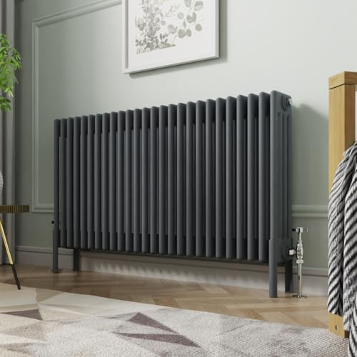 NRG 600x1190mm Anthracite Cast Iron Radiator 4 Column | Radiator Wall Mounted, Column Radiator, Central Heating Rad, Traditional, for Kitchen, Bedroom, Bathroom, Living Room