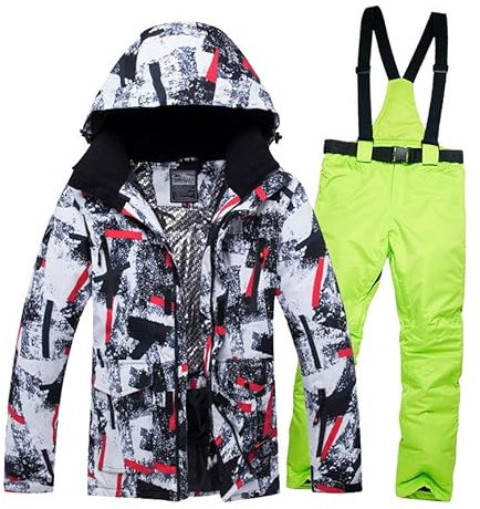 Herren Skijacke und Hosen Set, Winter beheizter Mantel Kapuze Outdoor Ski Snowboard Anzug für Männer, 2-teiliges wasserdichtes Snowboard-Snowboard-Set, für Outdoor-Schnee-Aktivitäten ( Color : D black