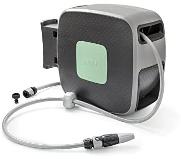 G.F. SRL, Rewall Style, Avvolgitubo Automatico a Parete, per l'Irrigazione di Giardini Medio-Grandi, Orientabile 180°, con 35 Metri di Tubo, con 3 Cover Colorate, Lime, Grey, Salvia