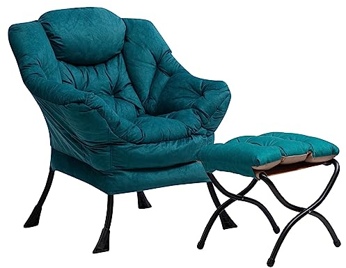 HollyHOME Sessel mit Hocker Ohrensessel mit Hocker Sessel Wohnzimmer Relaxsessel Schlafzimmer Lesesessel Lounge Sessels Armlehnensessel, Blau Grün