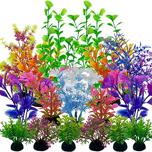 Vibury Aquarium Pflanzen Deko, 23 Stück Aquarium Wasserpflanzen künstliche aquariumpflanzen, Mischfarbe Kunstpflanzen Aquariumdekor