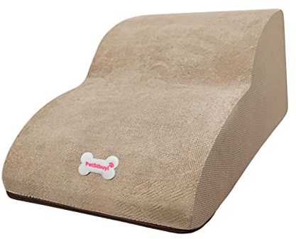 perfk Hundetreppe für kleine Hunde, 3-stufige Hunderampe aus hochdichtem Schaumstoff, extra breite, rutschfeste Haustierstufen für hohe Betten oder Couch, Khaki
