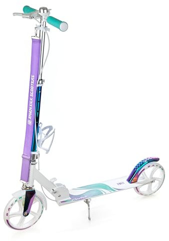 RAVEN Scooter Roller Tretroller Kickscooter für Kinder Erwachsene |klappbar | höhenverstellbar | Tragegurt | Klingel | Flaschenhalter (Celia White mit Handbremse, 200mm)