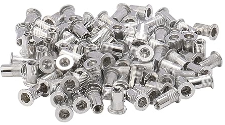 Unxuey 100 Stück M5 Aluminiumlegierung Nietmuttern gerändelt Flachkopfnietmuttern Gewindeeinsatz Nietmutter