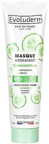 EVOLUDERM – Masque Hydratant Concombre - 150 ml - 98% d’Origine Naturelle - Végan - Fabrication Française