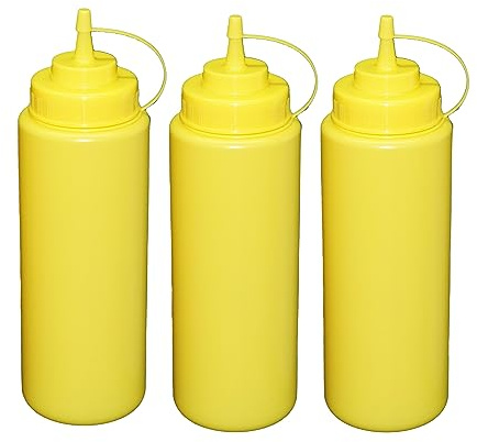 3 Stück gelbe Quetschflaschen 1 Liter Dosierflasche Spenderflasche Dressingflasche