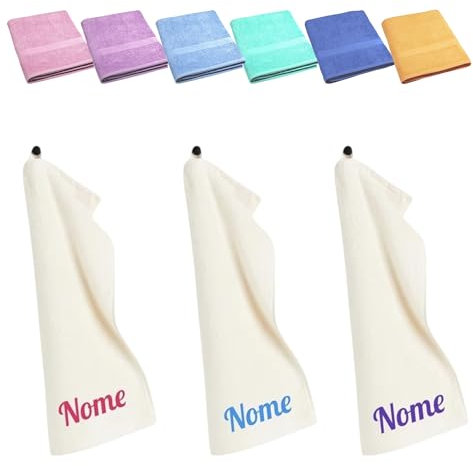 AmiAmarena Asciugamani asilo personalizzati con ricamo. Set asilo 3 pezzi per bambini colore a scelta. Asciugamani con asola in 100% cotone (3, 60x40 cm)