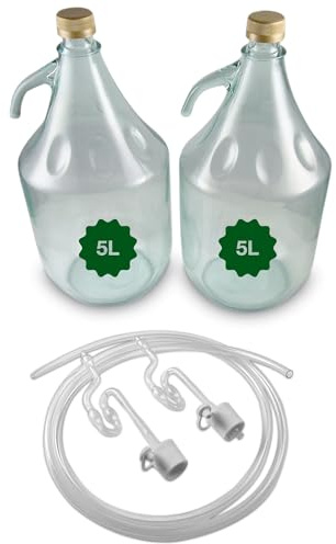 Glass Demijohn Set with Screw Cap - 2 x 5L Natural Carboys for Wine & Mead Making Kit with Airlock, Bung - Complete Demijohns Wine Making Kit, Including Syphon Tube. Set by MYPURECORE