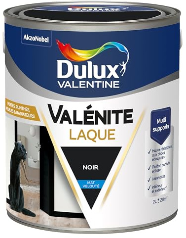 Dulux Valentine Peinture Laque Valénite Intérieur et Extérieur Multi-supports - Finition parfaite et lisse, Formule Haute Résistance - Mat Noir 2 L