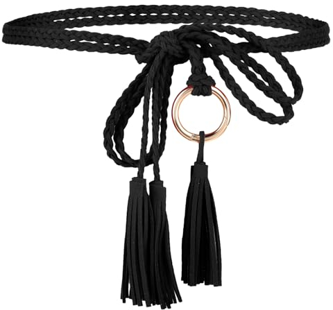 TIESOME geflochtener Taillengürtel Damen, Mode Taille Kette Damenkleid Gürtel Taillengürtel Dünner Fransengürtel Fransenkettengürtel für Kleid Jeans Flechtgürtel Hüftgürtel Dekorativer Kleidgürtel