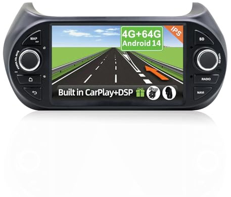 YUNTX [4GB+64GB] Android 14 Autoradio per Fiat Fiorino/Qubo/Citroën Nemo/Peugeot Bipper 2008-2019-[Incorporato Carplay/Android Auto/DSP/GPS]-7 pollice IPS 2.5D Touch Screen-CAM+MIC-DAB/Mirror Link