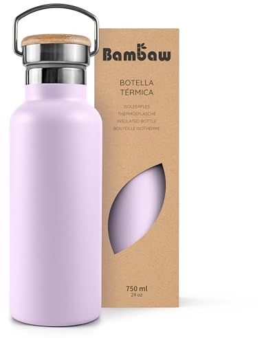 Bambaw - Botella isotérmica (750 ml, botella de agua, 750 ml, botella de agua, reutilizable, color lila claro