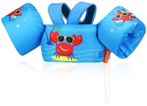 MoKo Swim Arm Band for Kids 20-30-40-50lbs, Clearance Toddler Swim Vest Cute Cartoon Swimming Wings Pool Floats Sleeve Children Water Sports Learning Swim Training Equipment, Blue & Glasses Crabs