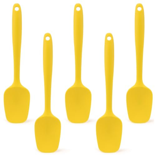 Haletia 5 Pcs Heat Resistant Silicone Spoon Spatula,Nonstick Seamless Rubber Spatula,Cake Cream Butter Spatula Mixing Batter Stirring Scraper Kitchen Baking Cooking Tools (Yellow)