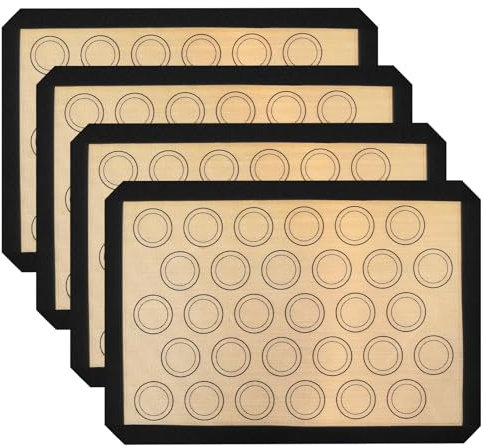 Juego de 4 alfombrillas de silicona para repostería, 42 x 30 cm, alfombrilla de silicona para hornear Macaron, reutilizable, con rejilla, alfombrilla de silicona para macarons pizza y pan horno