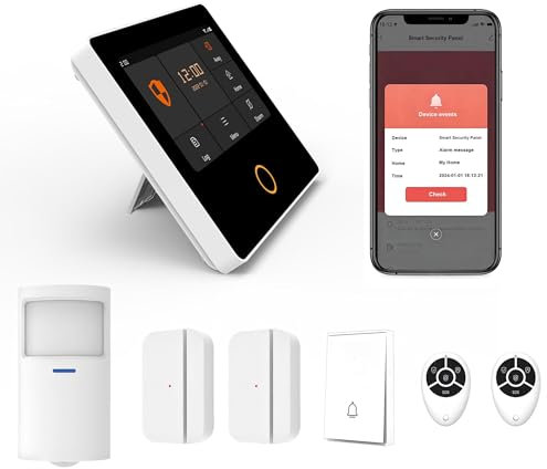 Mengshen WiFi 4G GSM Alarm System, Tuya Smart 7-Piece Kit Include 4.3 Security Panel Door Window Motion Sensor Remote Control Built-in Siren with Mobile APP Alert for Home Security