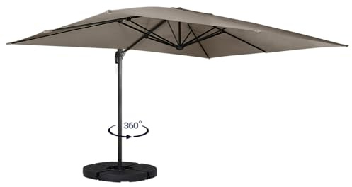 IDMarket - Parasol déporté inclinable Rotatif 360 Calvi Taupe 3x4 M avec 4 Dalles et Housse