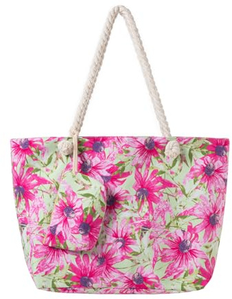 axy Badetasche XXL Familie Strandtasche Damen mit Blumenmuster Shopper Damen Beach bag mit Reißverschluss Modisch Faltbar